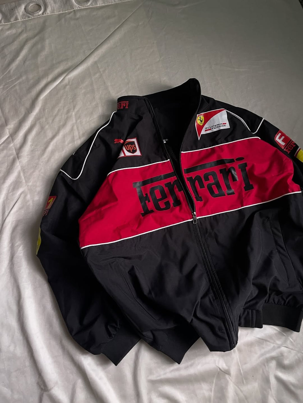Black Ferrari Racing Jacket – Premium Motorsport Streetwear for Men & Women