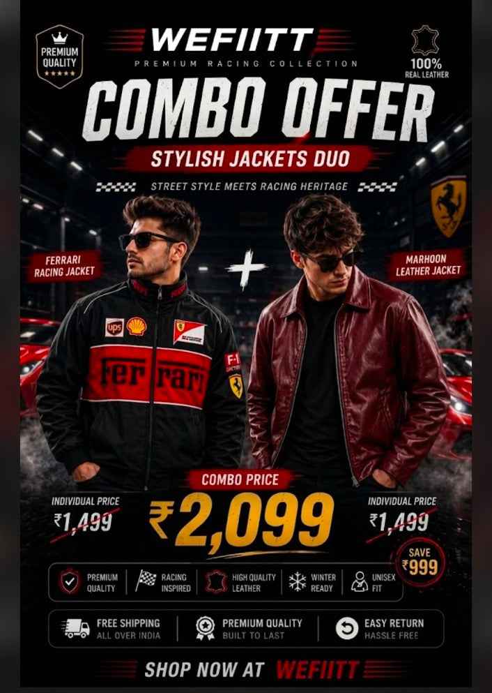 Black Ferrari & Burgundy Leather Jacket Combo Offer